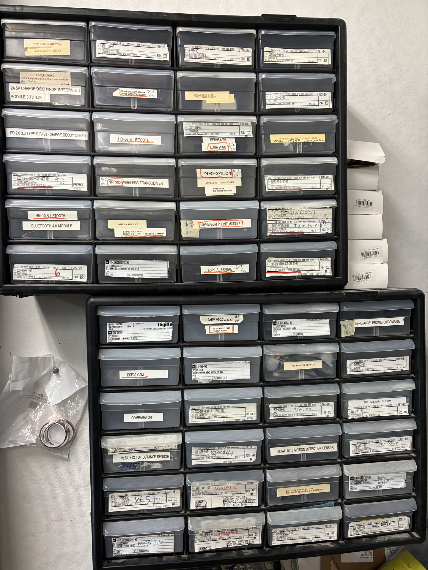 Components in the arch fab lab. Lot of cool stuff here, including tons of breakouts and I2C capable devices.